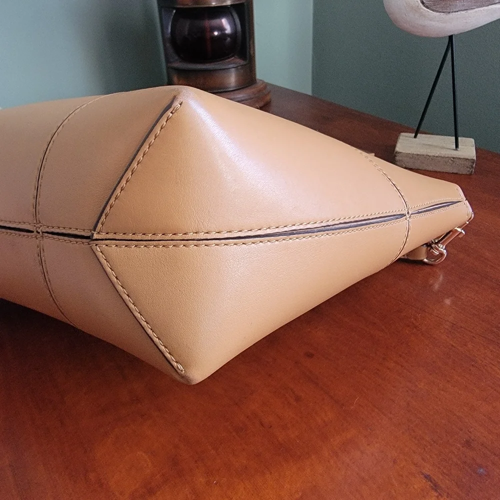 Tory Burch Block-T Small Tote Camel Leather Crossbody Bag